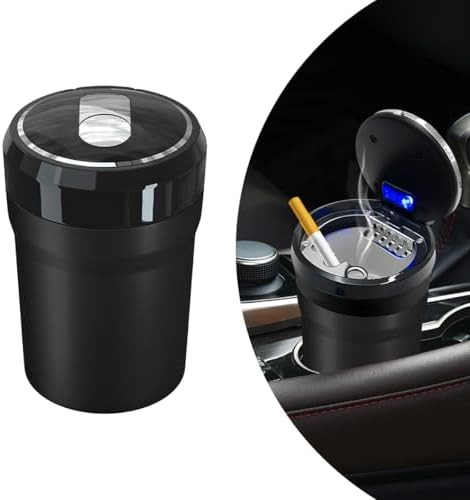 Car Ashtray with Lid, Detachable Smokeless Cylinder Cup Holder Ashtray with LED