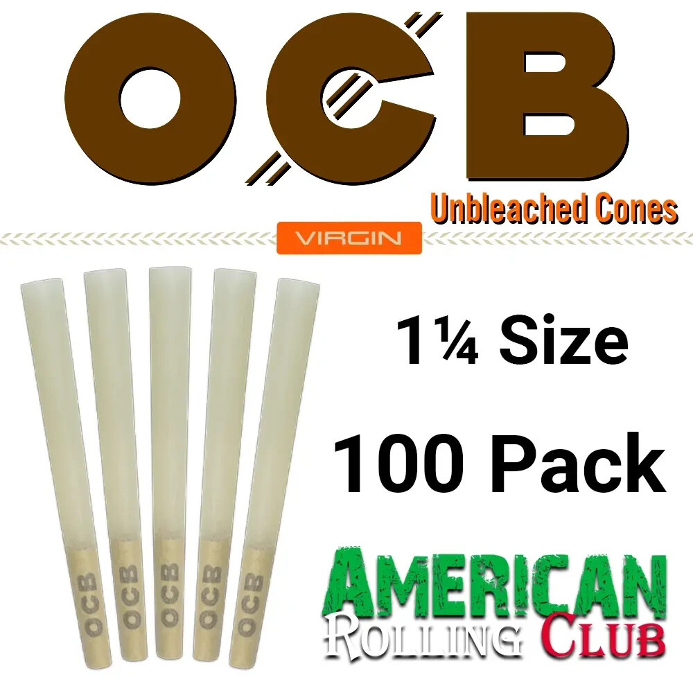 OCB Virgin 1 1/4 Size Unbleached Cones ~ 100 Pack ~ Crush Prof Box