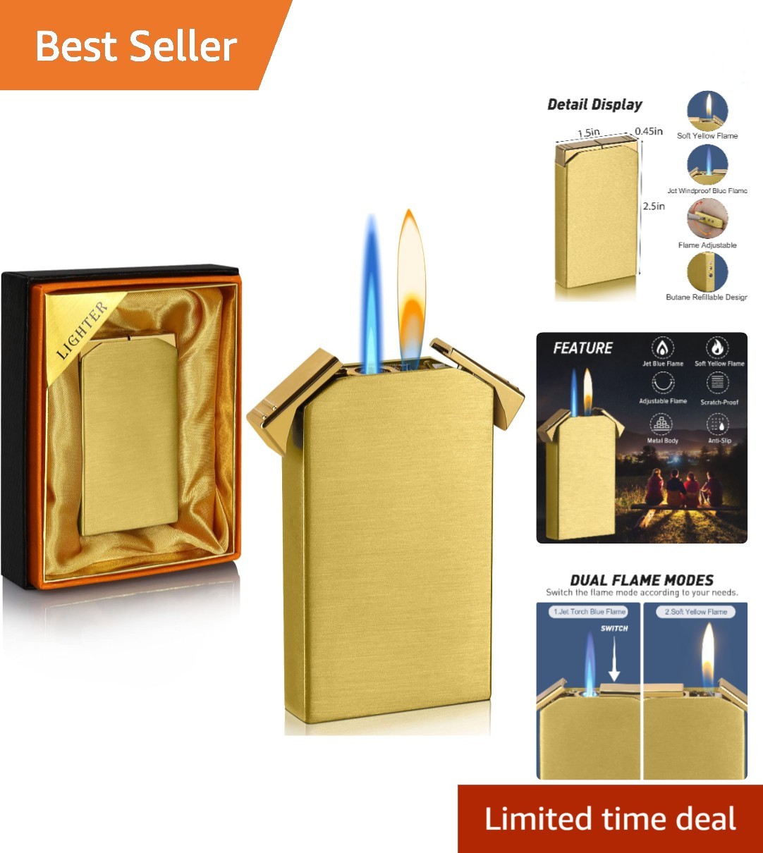 Unique Gold Dual Flame Lighter – Ideal Gift for Father’s Day & Special Occasions