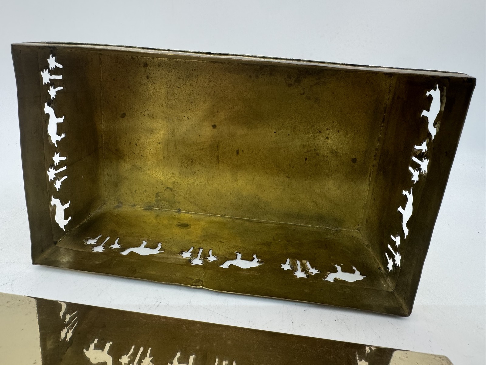 VTG Camel Cigarette Brass Tobacciana Box w/ Pyramid Lid Palm Trees