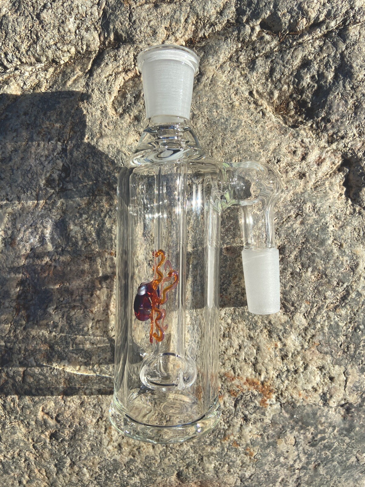 14mm Glass Ash Catcher 90 degree (Amber Octopus)Thick Glass.