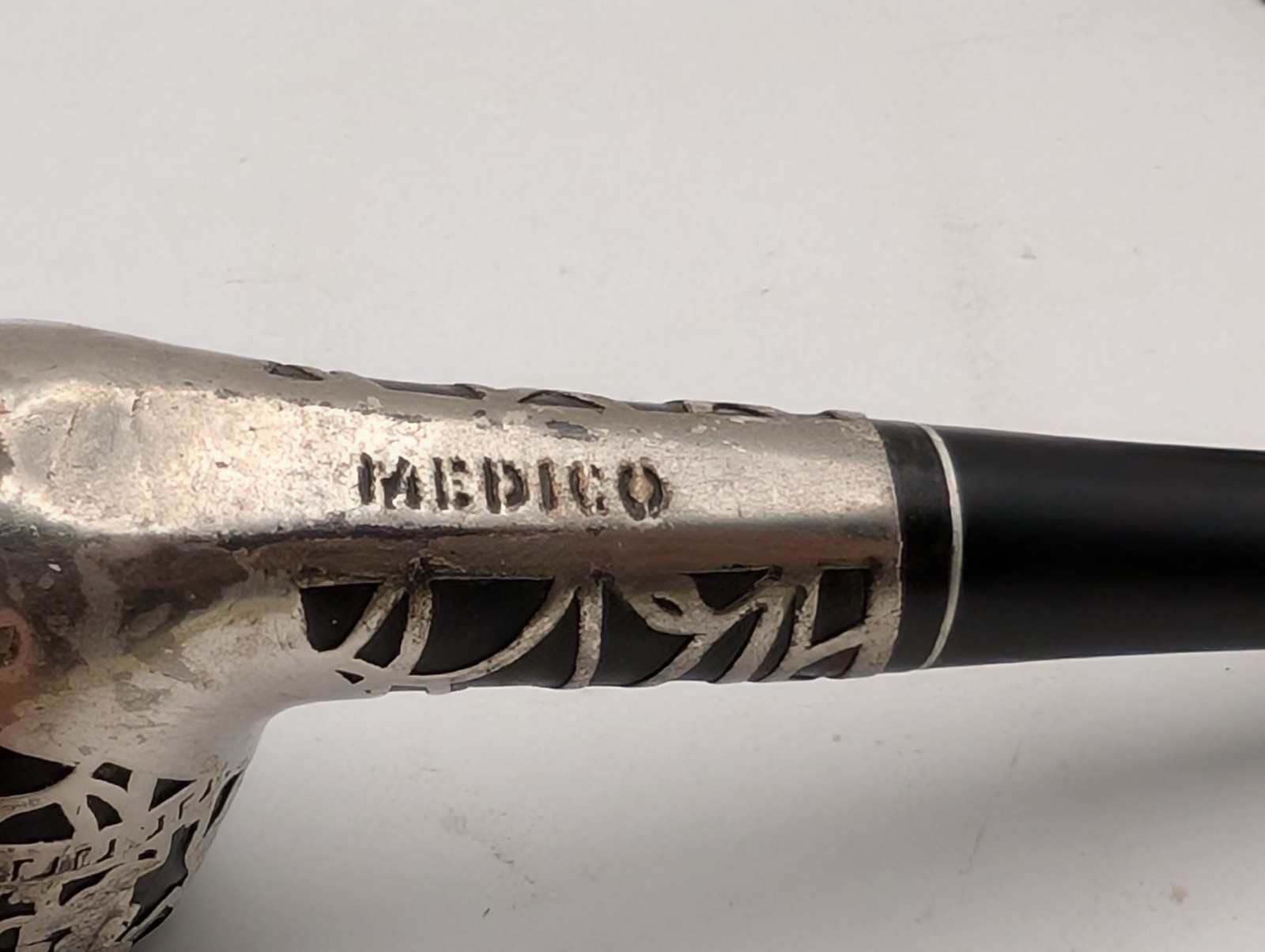 Vintage Medico Sterling Silver Plated Aztec Billiard Estate Tobacco Pipe
