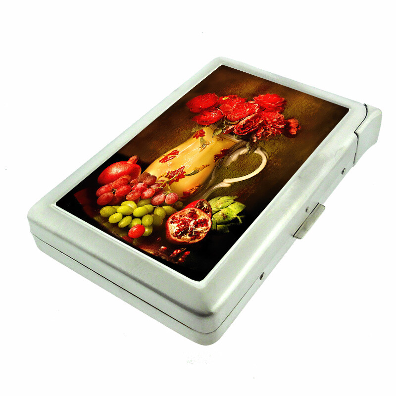 Flower Fruit Arrangement Em1 100’s Size Cigarette Case with Built in Lighter