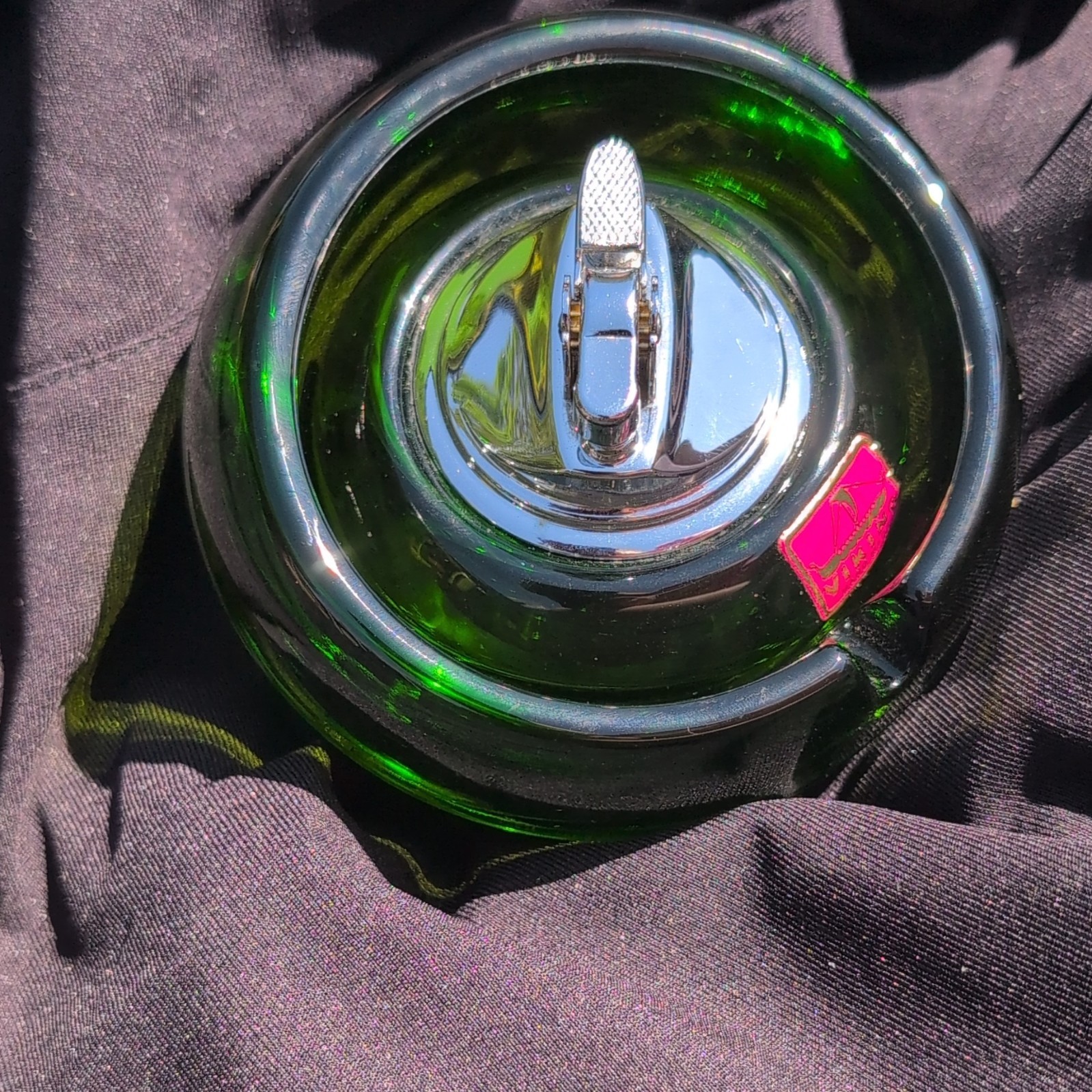 Viking Handmade Green Glass Table Lighter with Chrome Lighter Top