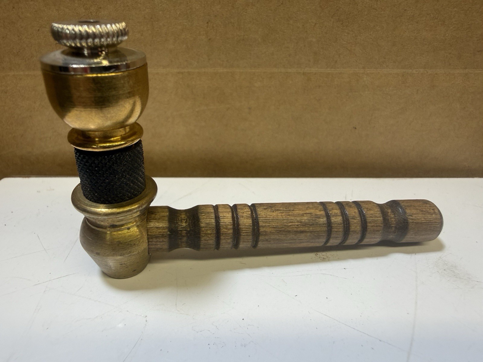 Mid Centruy Brown Gold Wood Pocket Pipe 2.5 inch Unused 1970’s