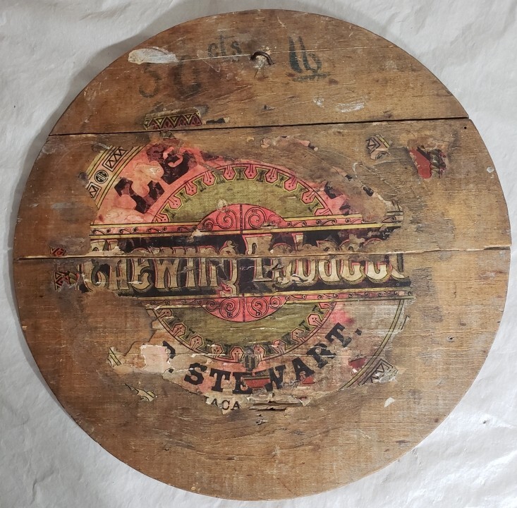 Antique Chewing Tobacco Wood Store Barrel Spaulding Merrick Stewart Ithica 22″