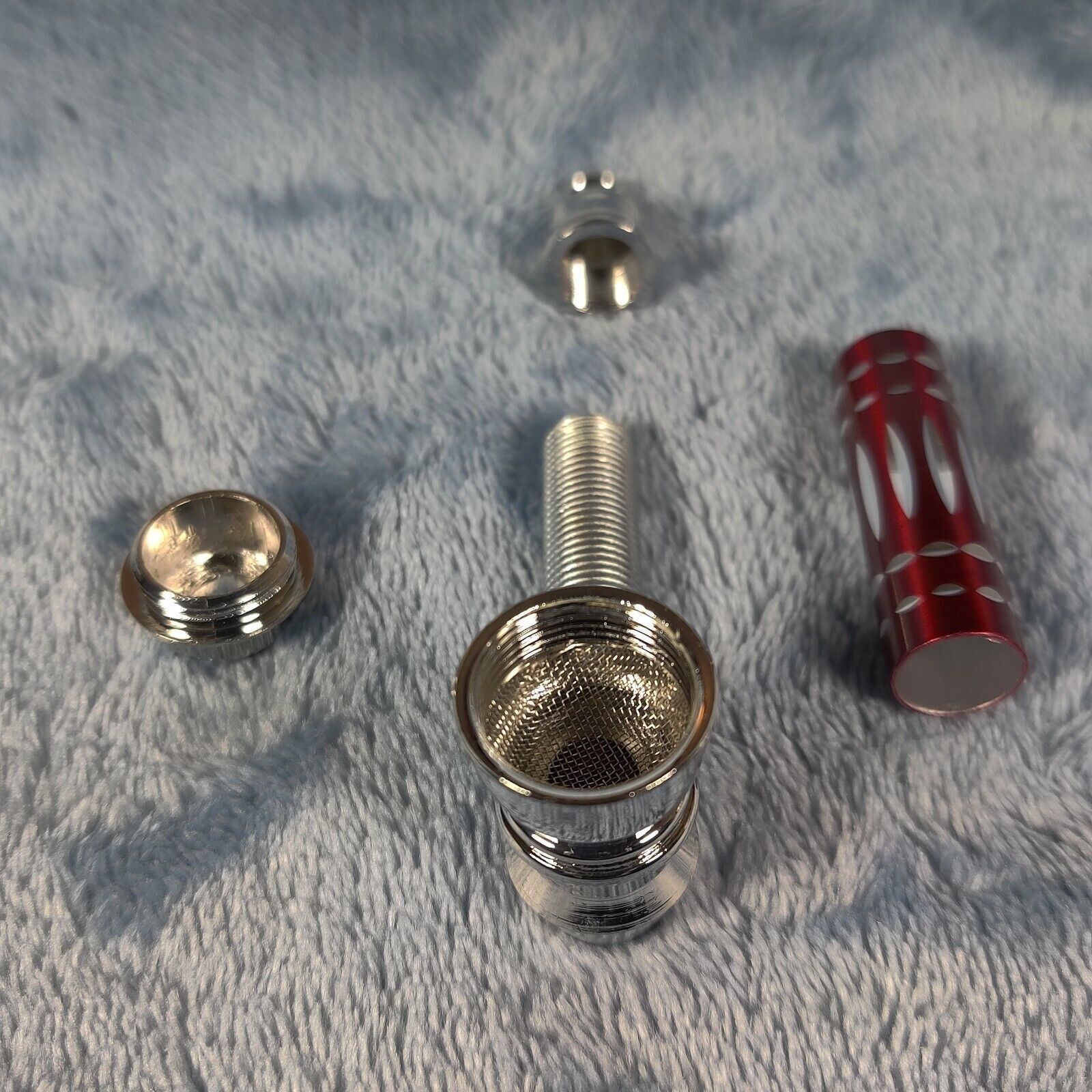 Small Red Luxury Metal Smoking Pipe Tobacco Herb Silver Portable Pocket Size