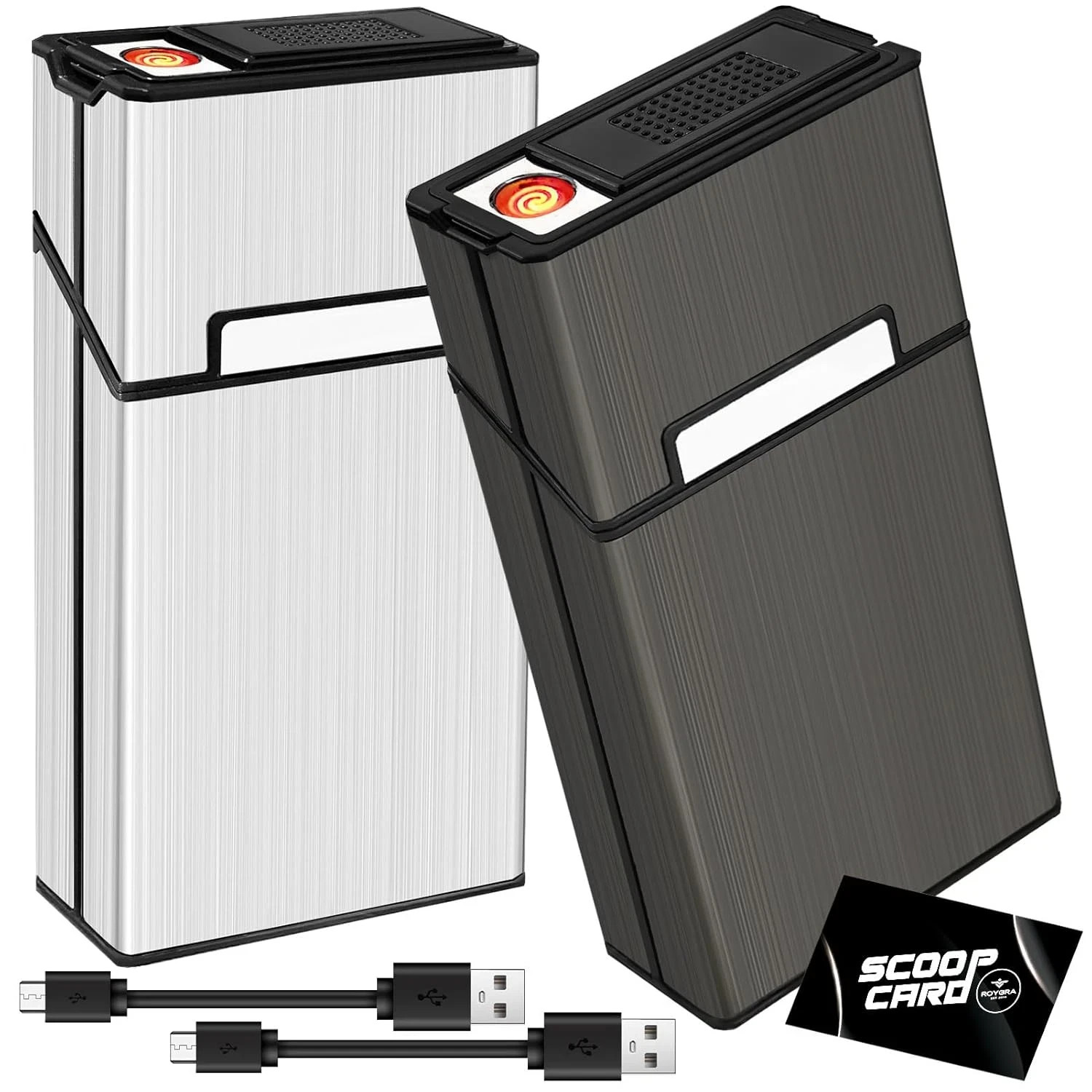 Cigarette Case with Lighter for 100Mm 100’S King Size, Rechargeable 20 Capacity