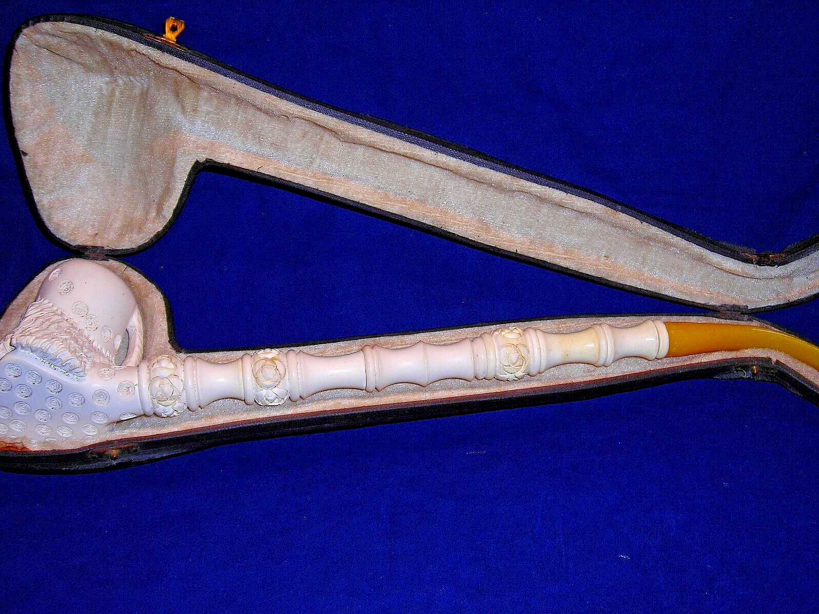🔴UNSMOKED NEW BLOCK MEERSCHAUM PIPE 15 INCHES LONG LOTS OF DETAILED CARVING -BB