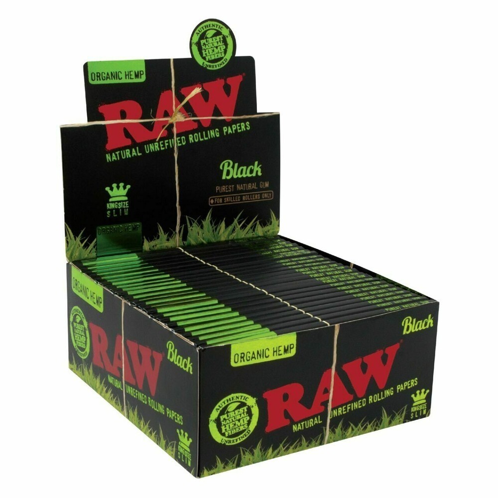 RAW BLACK ORGANIC HEMP KING SIZE SLIM ROLLING PAPER 50count BOX – 100% Authentic