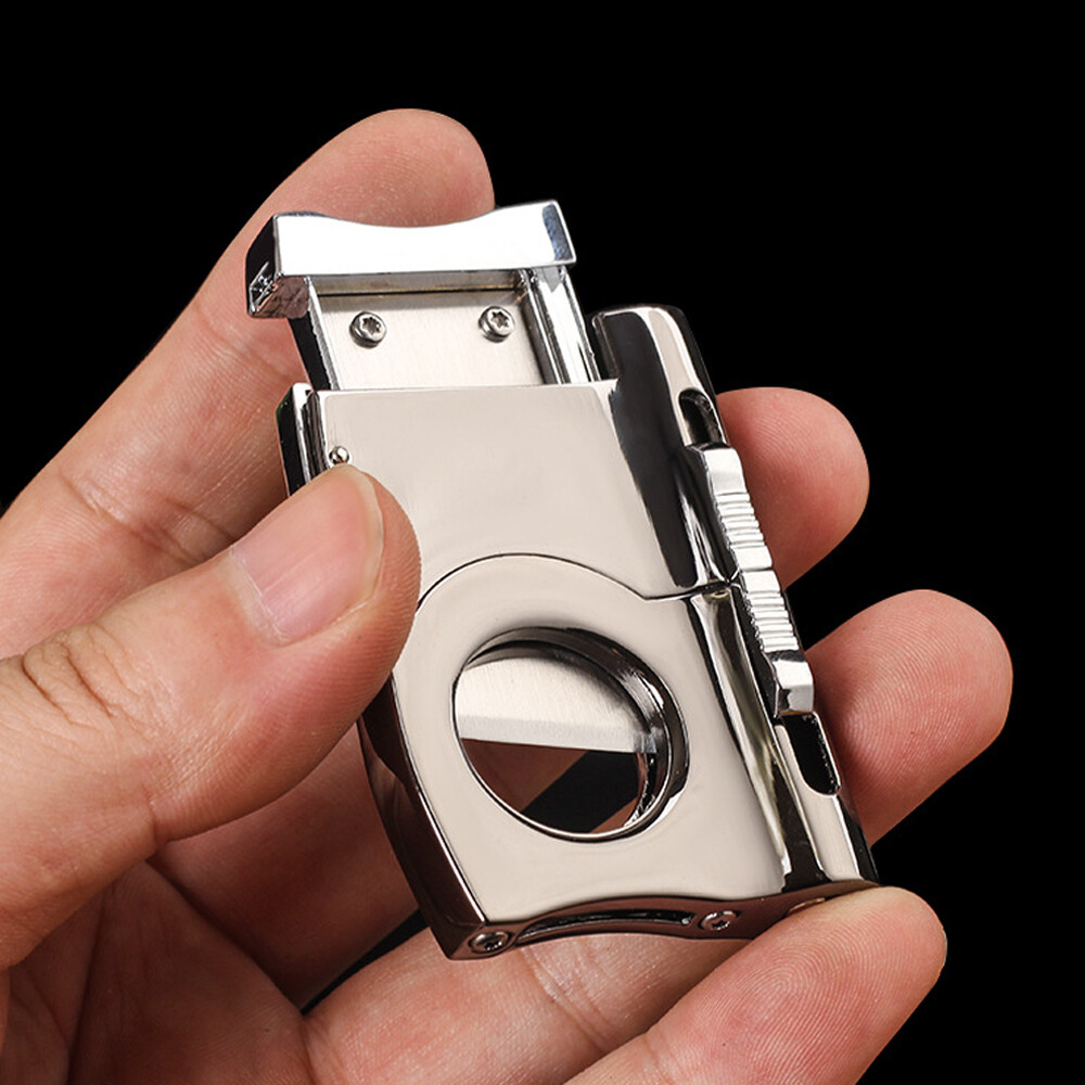 2 in 1Portable Stainless Steel Cigar Cutter Sharp Blade Pockets Cigar Drill Tool