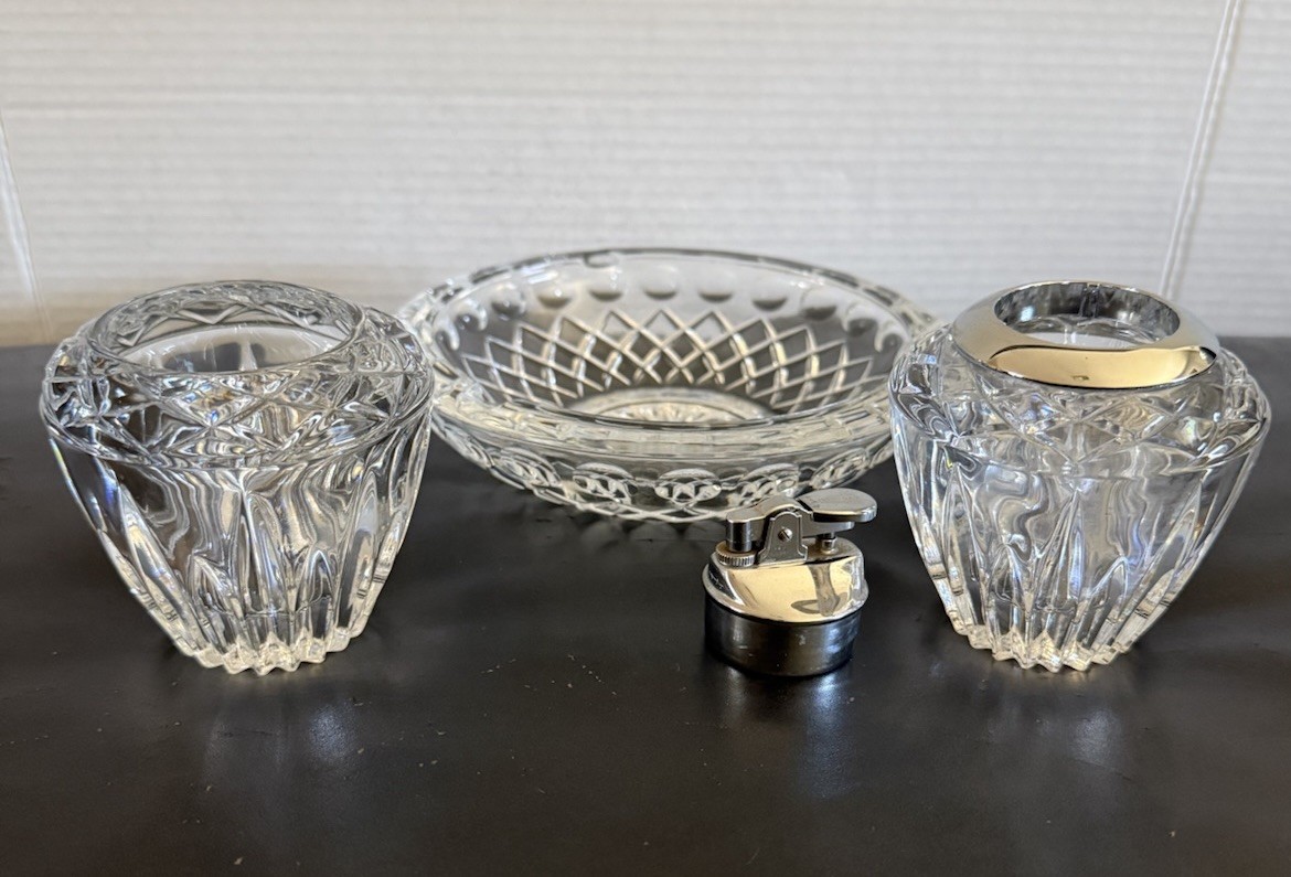 Princess House Lead Crystal Table Lighter Ashtray Cigarette/Candle Holder Works