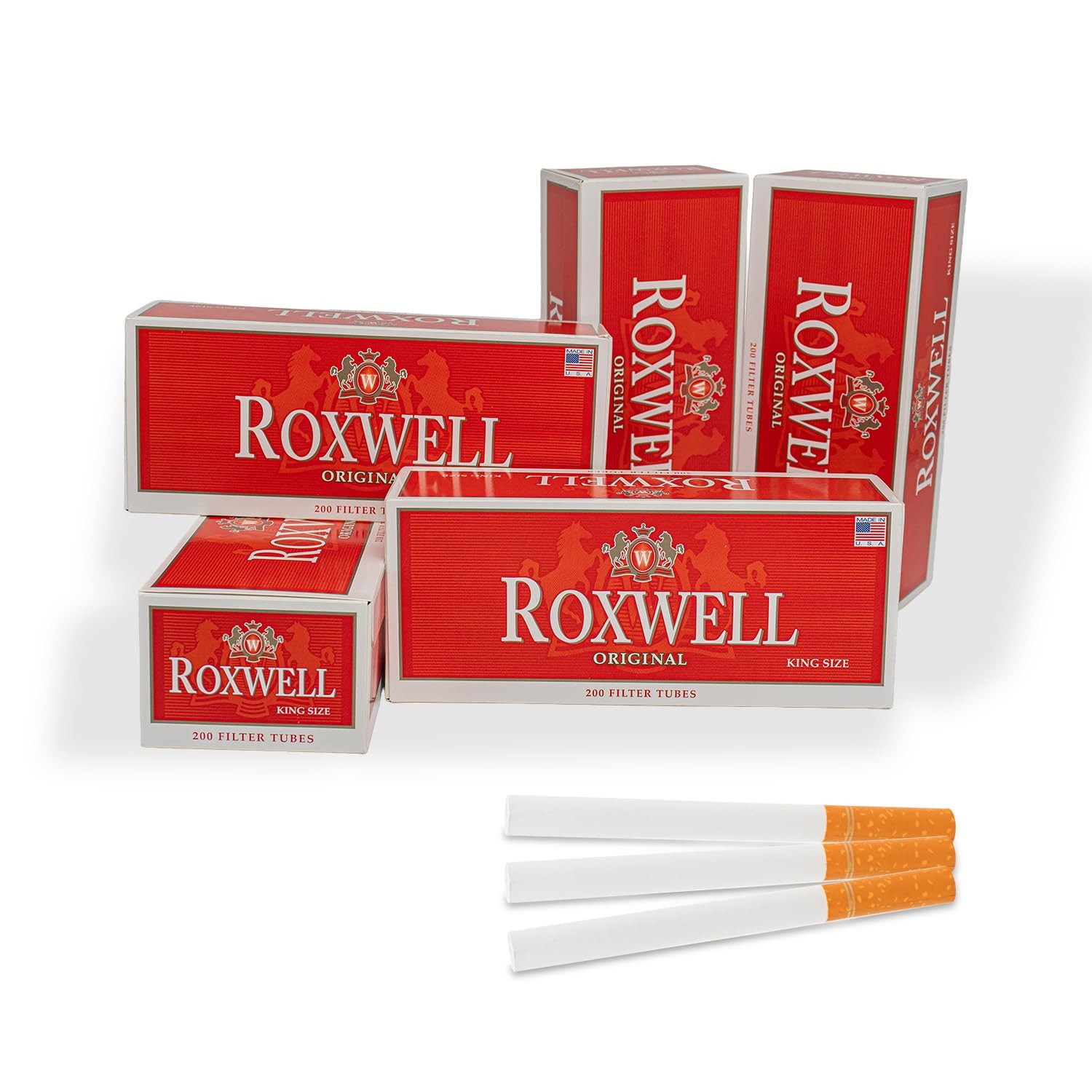 Roxwell Cigarette Tubes King Size – 1000 Count – 5 Boxes of 200 84mm, Red
