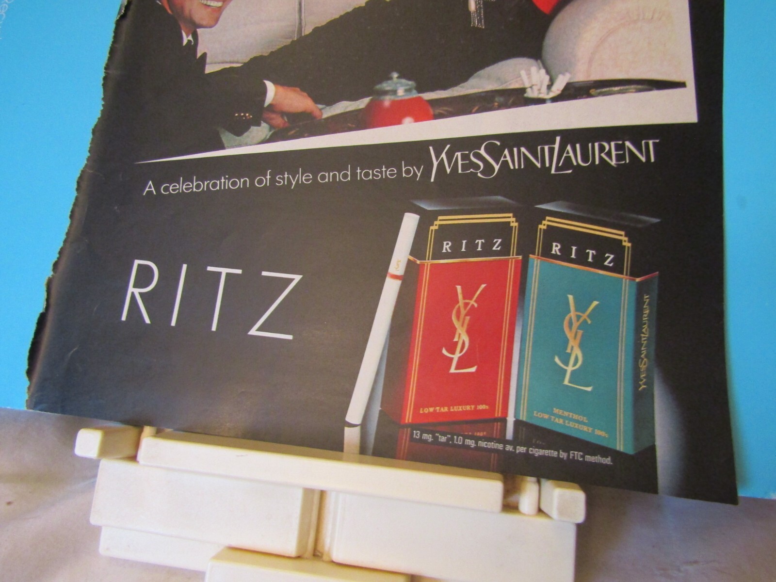 1986 YSL Yves Saint-Laurent RITZ Cigarettes print Ad 12×10″ & Absolute Bravo