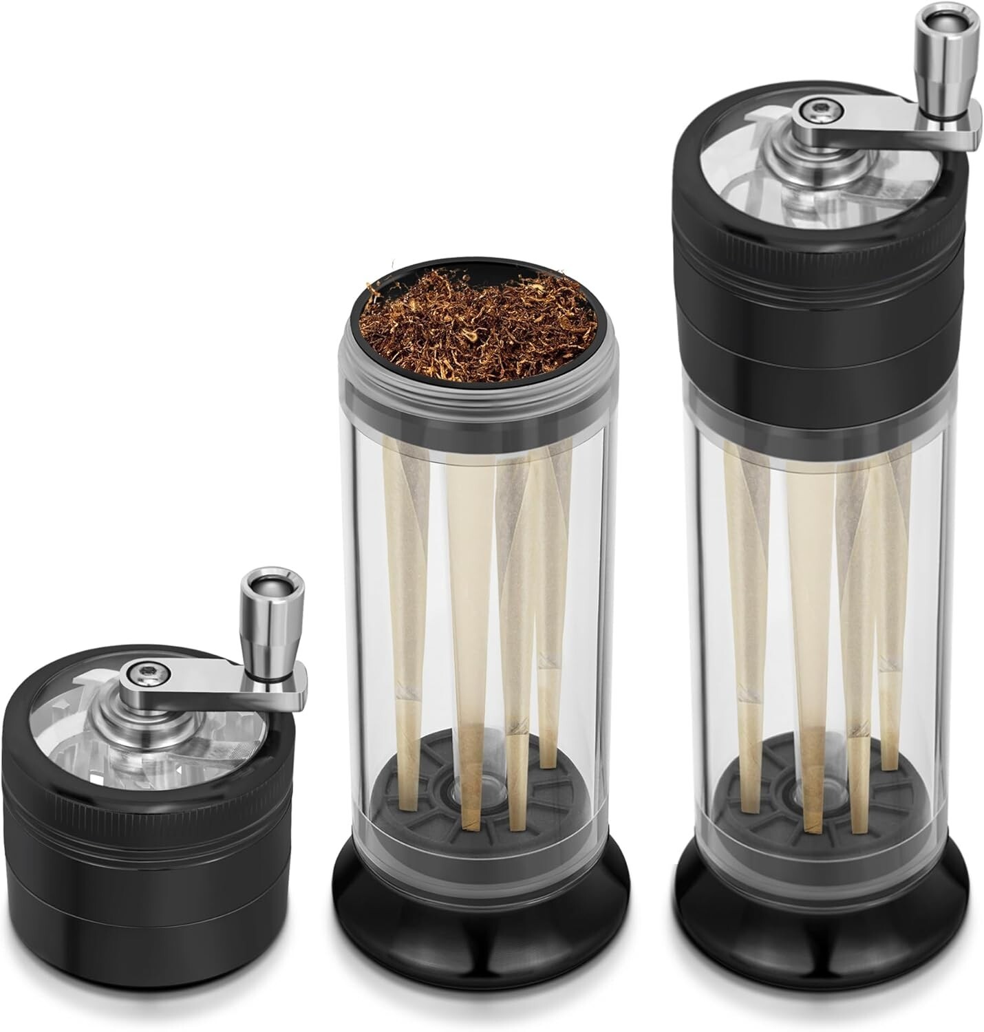 6.7″ 3 In 1 Black Tobacco Spice Herb Grinder Cone Loader Rolling Machine (Black)