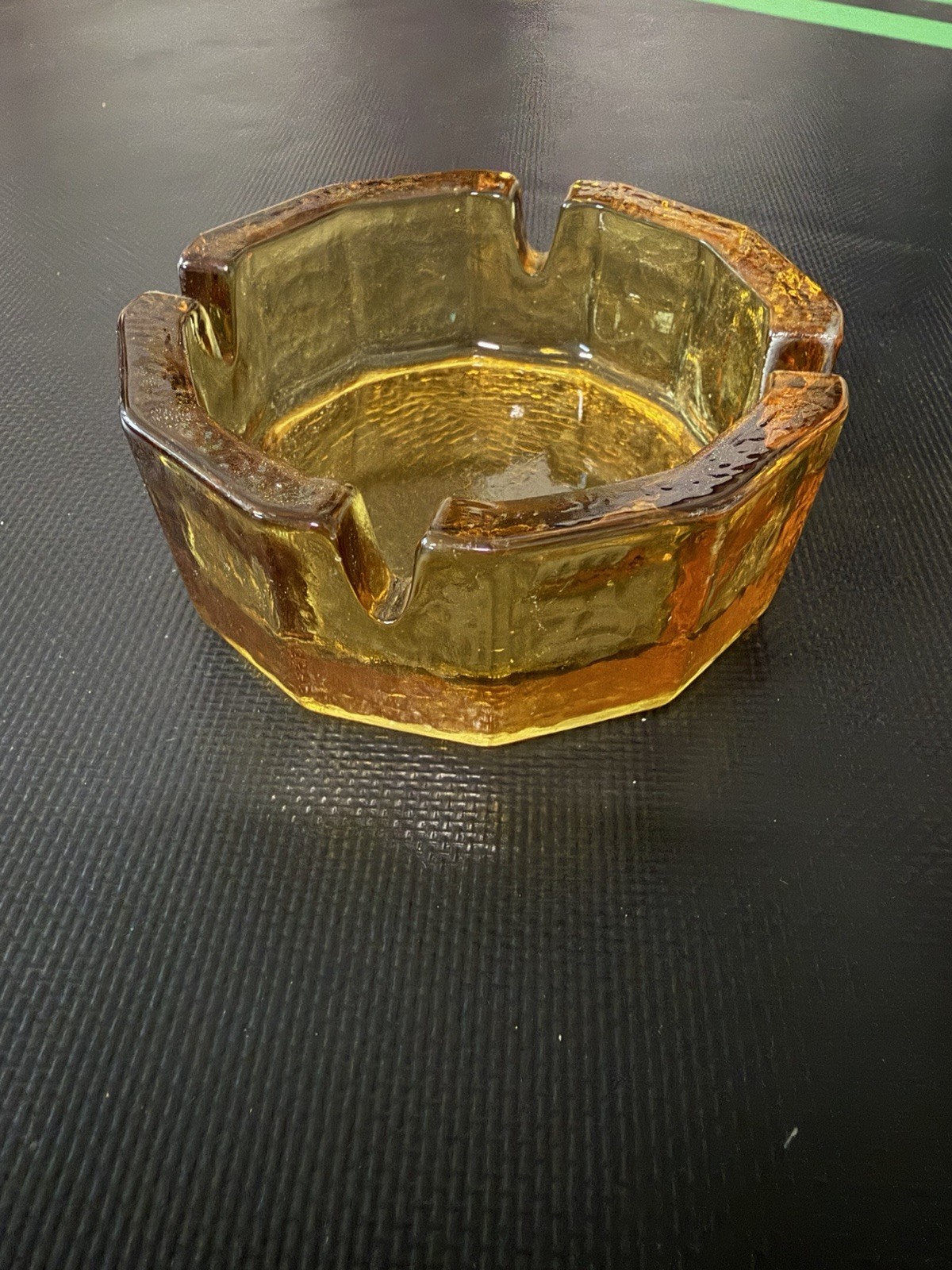 Heavy Thick Amber Glass Ashtray 4″ Retro MCM Hammered Texture VTG
