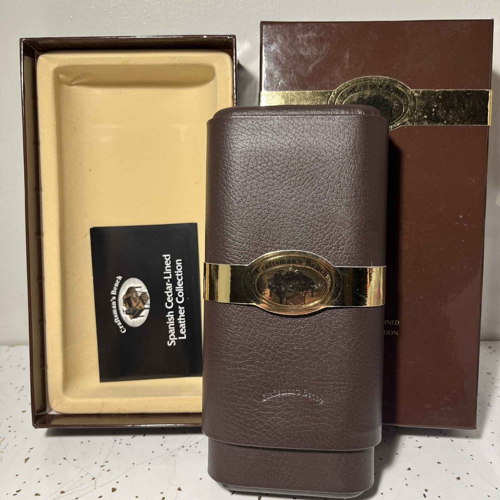Craftsman’s Bench Spanish Cedar Lined Leather Collection Cigar Case in Box A6