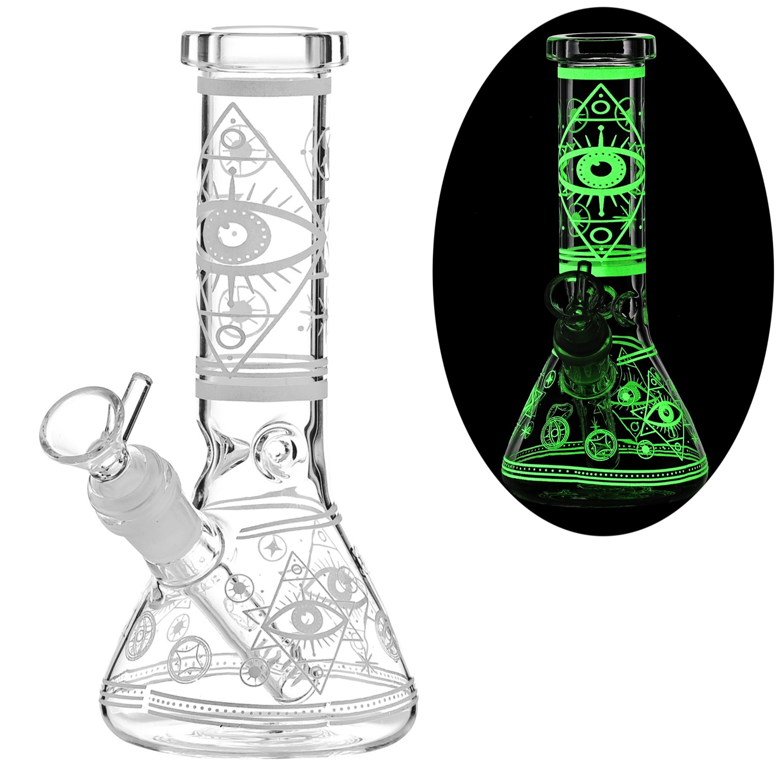 8″ Glow All-seeing Eye Glass Beaker Bong Thick Hookah Water Pipe + 14mm Bowl