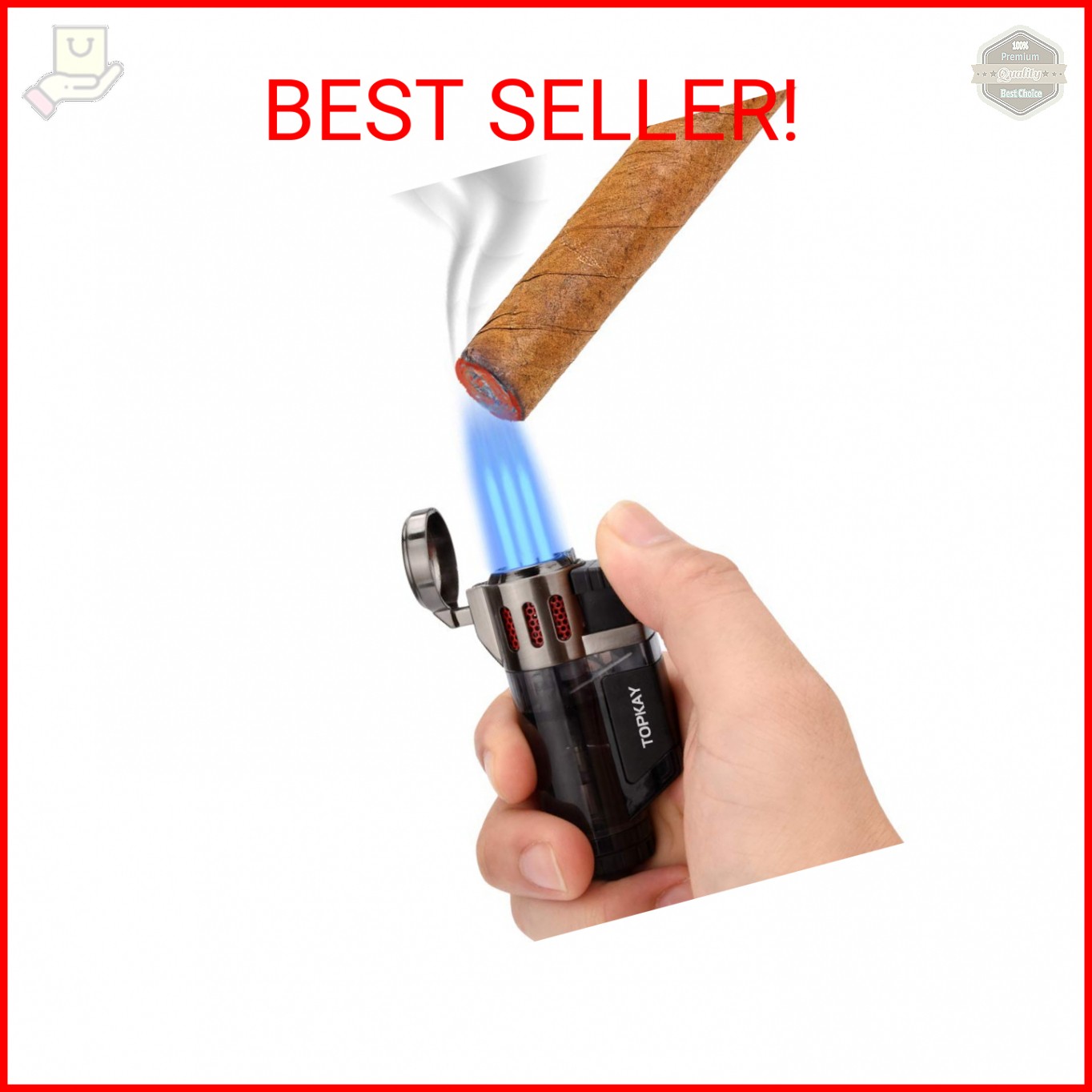 TOPKAY Cigar Lighters Triple Jet Flame Torch Lighters, Windproof Butane Refillab