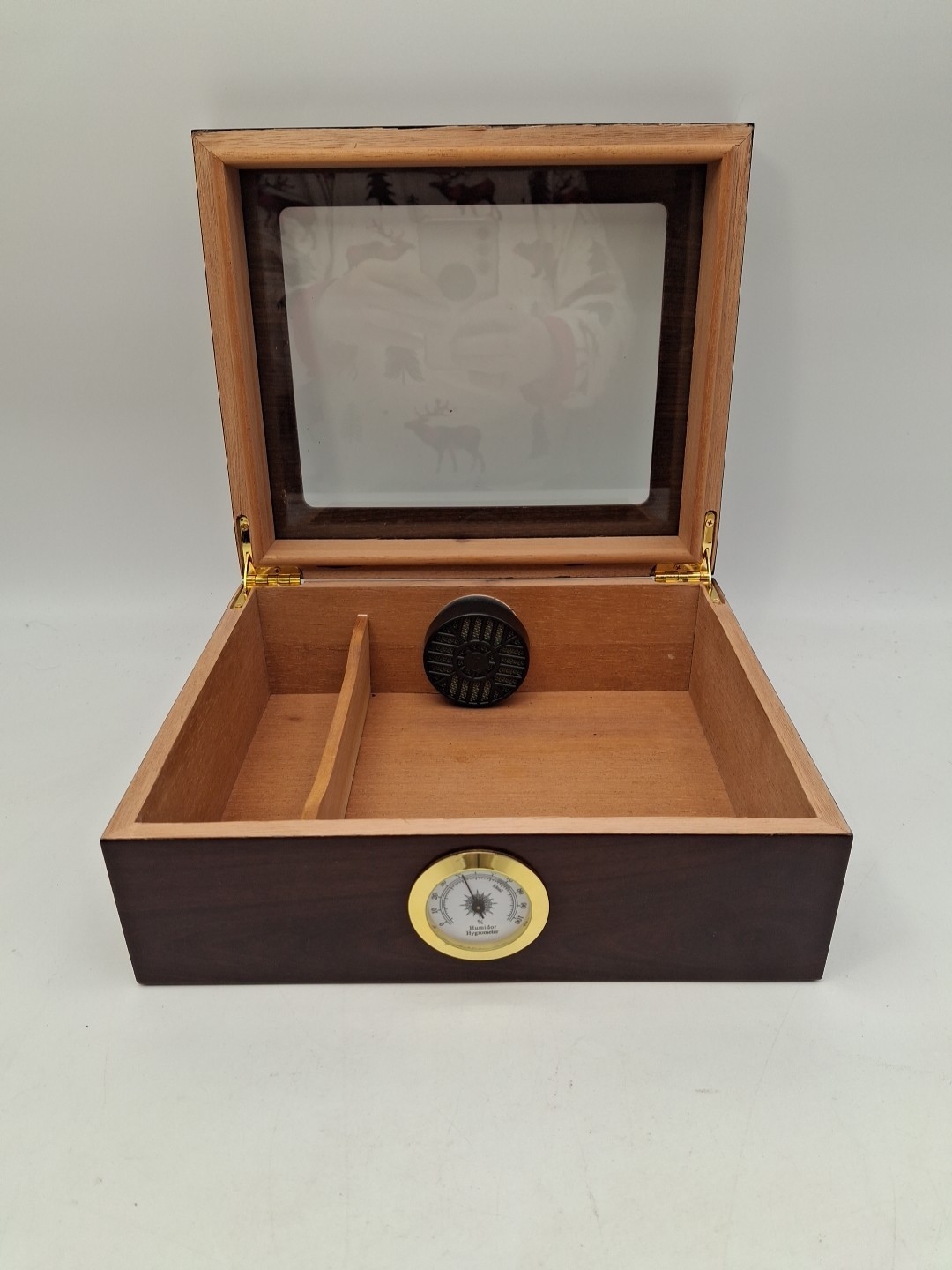 Humidor Supreme Wood Cigar Box Cedar Lined w Hygrometer Glass Top See Through