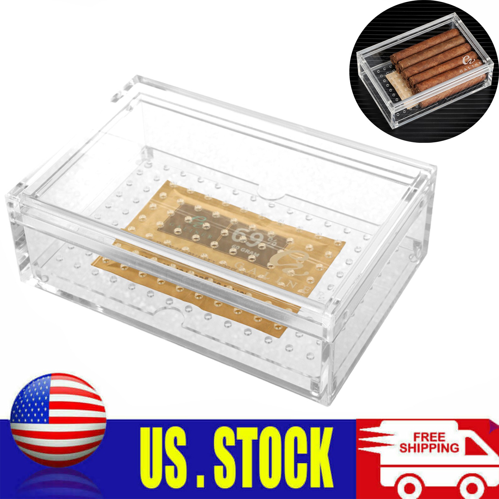 Galiner 20-35CTS Acrylic Plastic Cigar Humidor Cigars Cases Holder Transparent