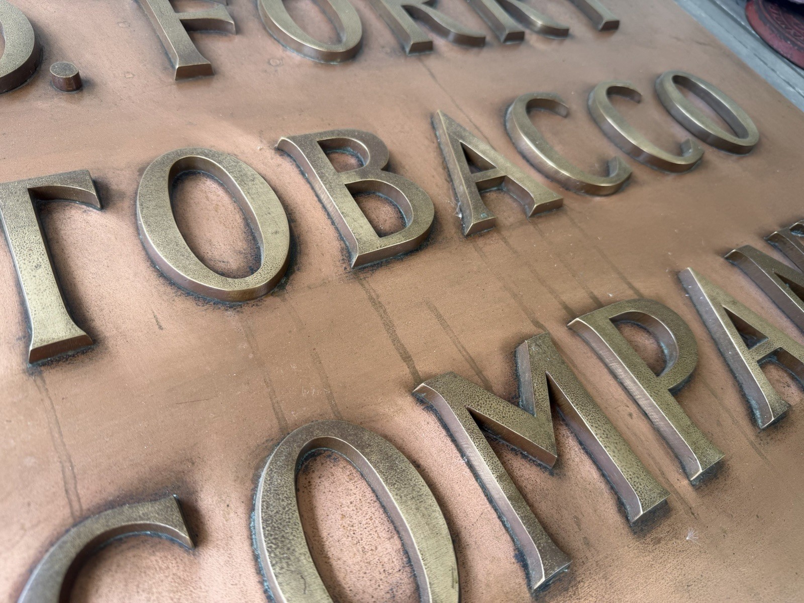 RARE Original D. FORRY TOBACCO CO Bronze Architectural Building Sign Copper