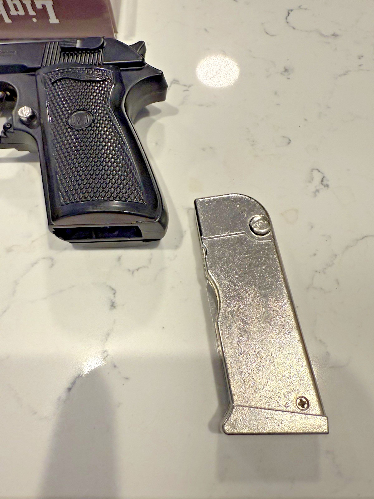 CONCEALED CARRY model handgun Walther PPK Gun Metal Torch Lighter Spring Knife