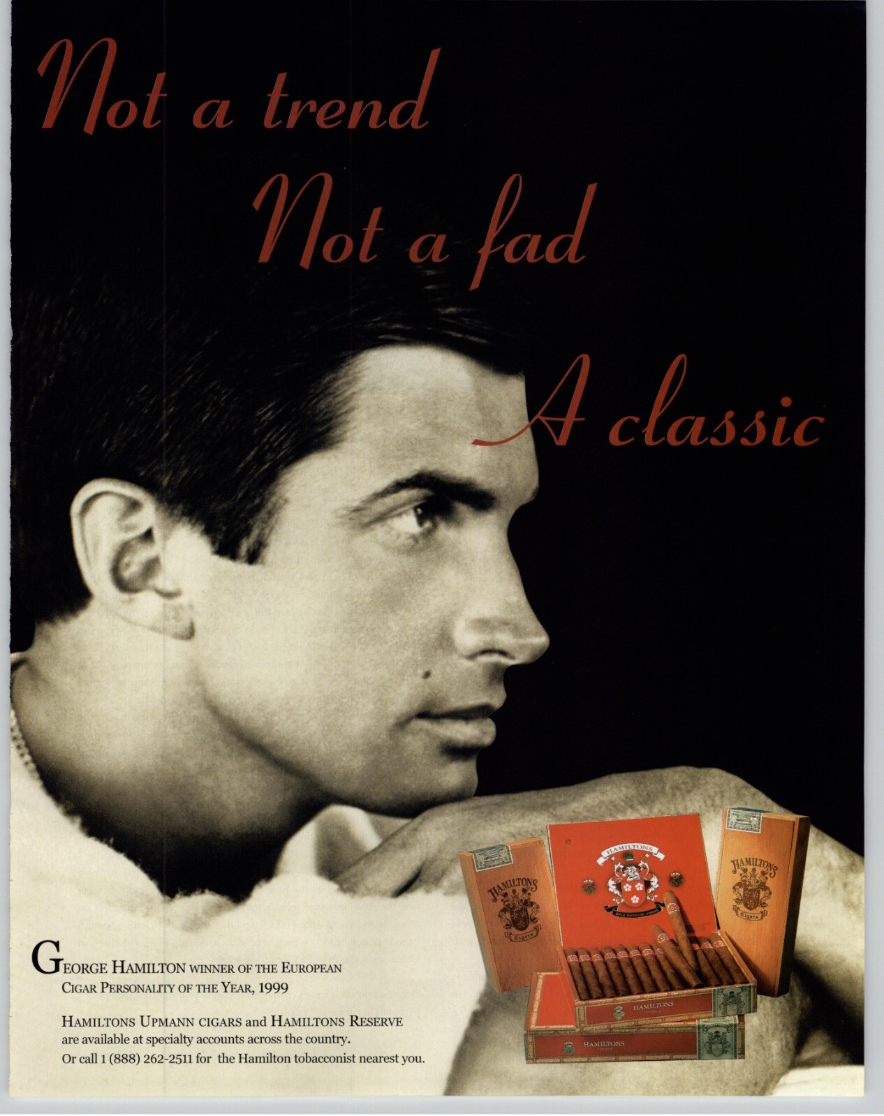2000 Hamilton Upmann Cigars Vintage Print Ad George Hamilton Side Profile Photo