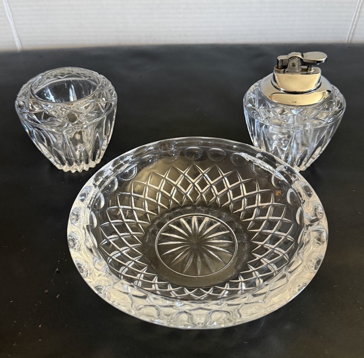 Princess House Lead Crystal Table Lighter Ashtray Cigarette/Candle Holder Works
