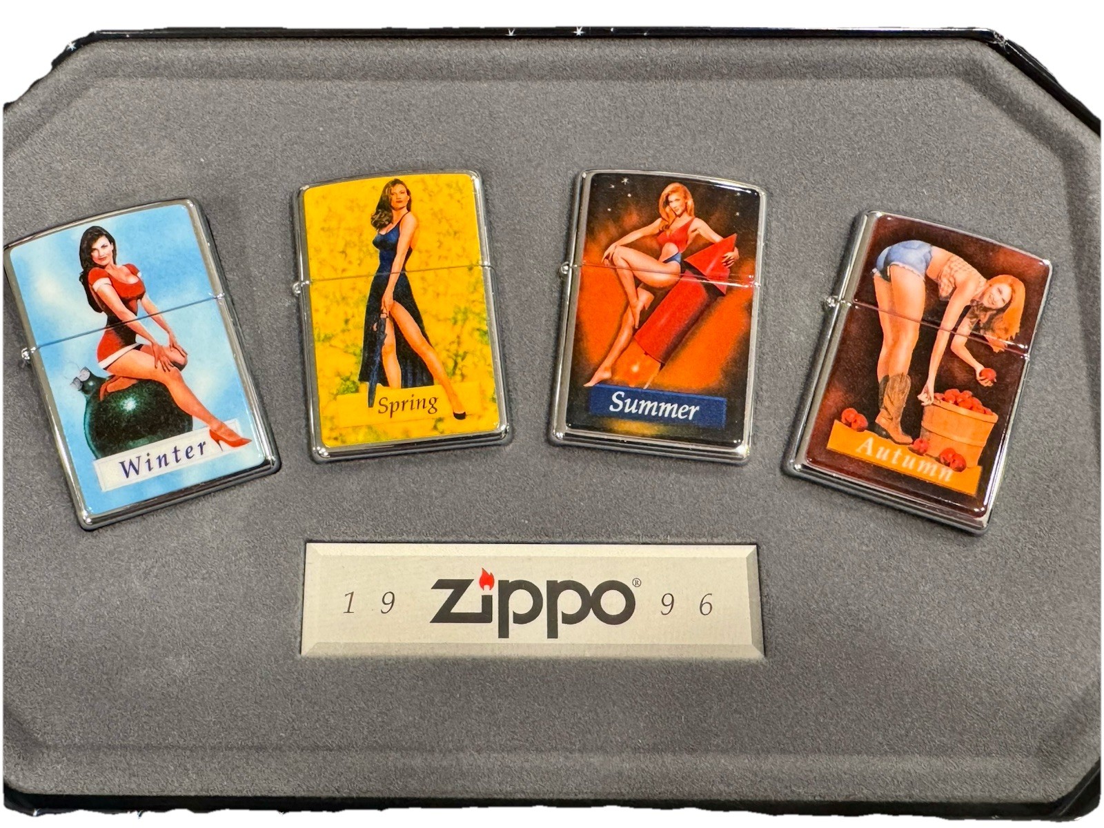 Zippo Playboy Pinup Girls The Four Seasons Collectible Lighter Set 1996 Rare