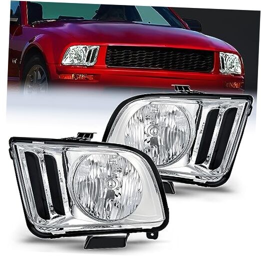 Headlight Assembly Fit 2005-2009 Mustang Chrome Housing + Clear Reflector