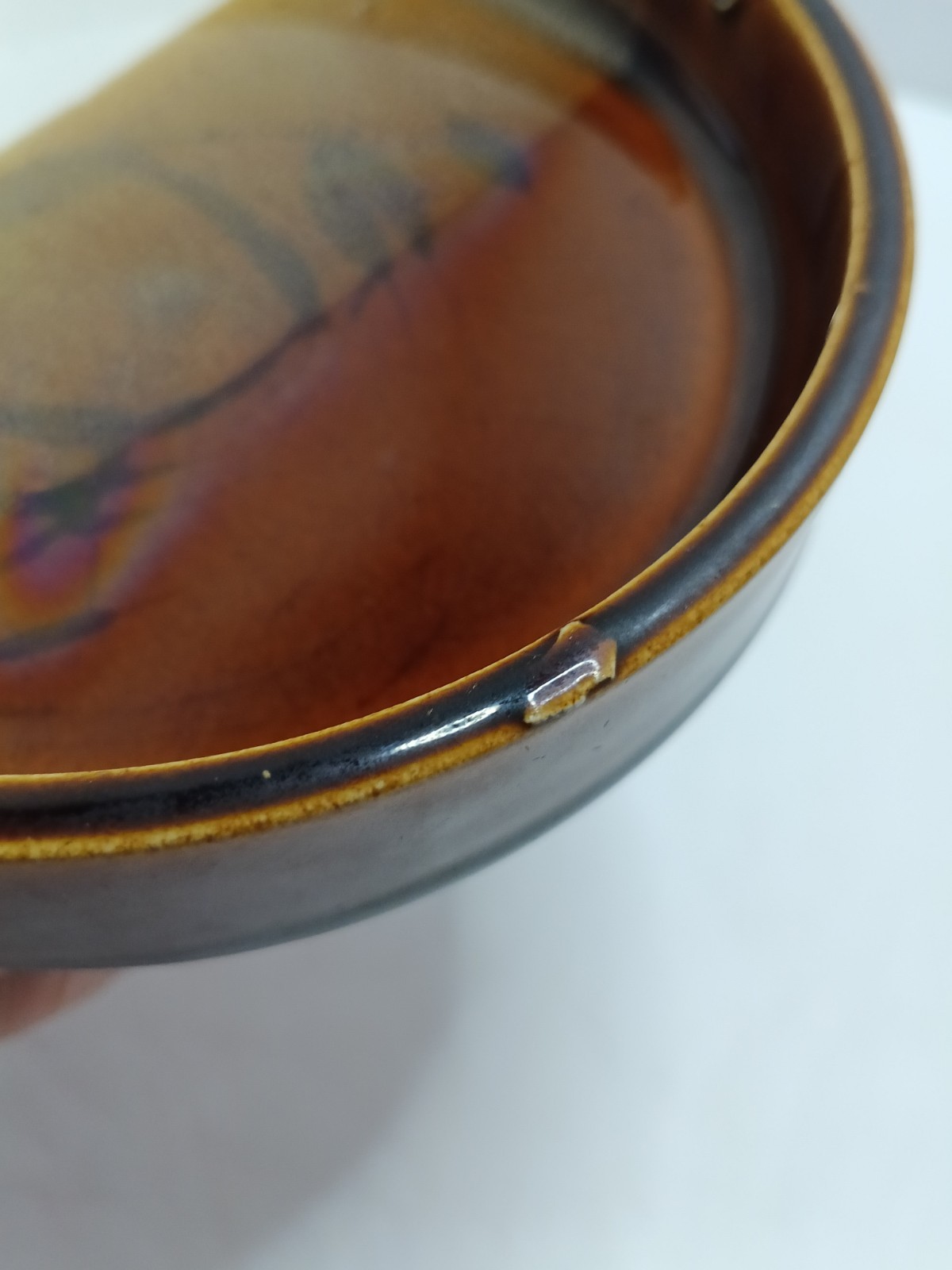 Vintage Ceramic/Stoneware Glazed Tri-Color Striped Ashtray Japan