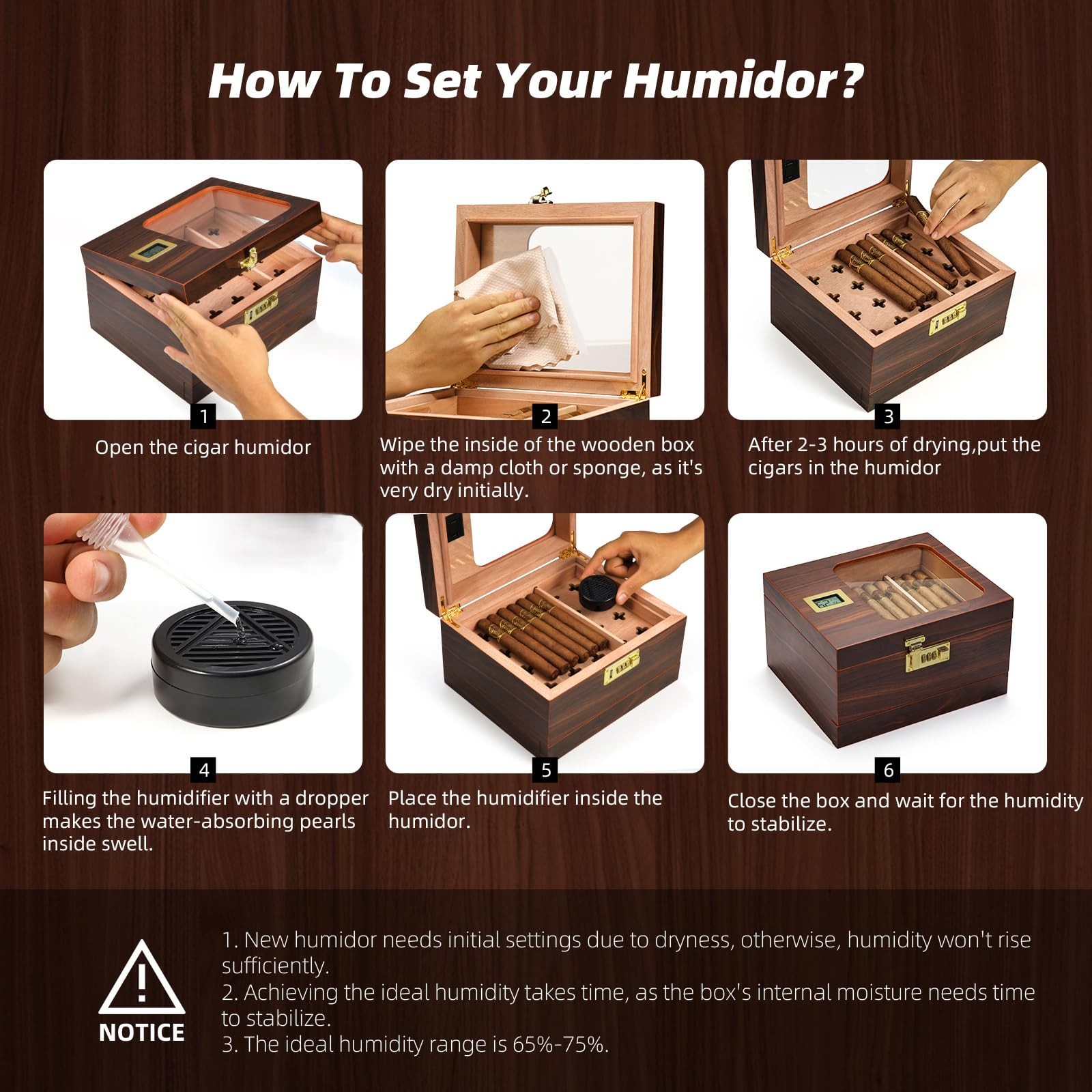 Cigar Humidor, Handcrafted Cedar Cigar Box, Glass Top Desktop Humidor with Di…