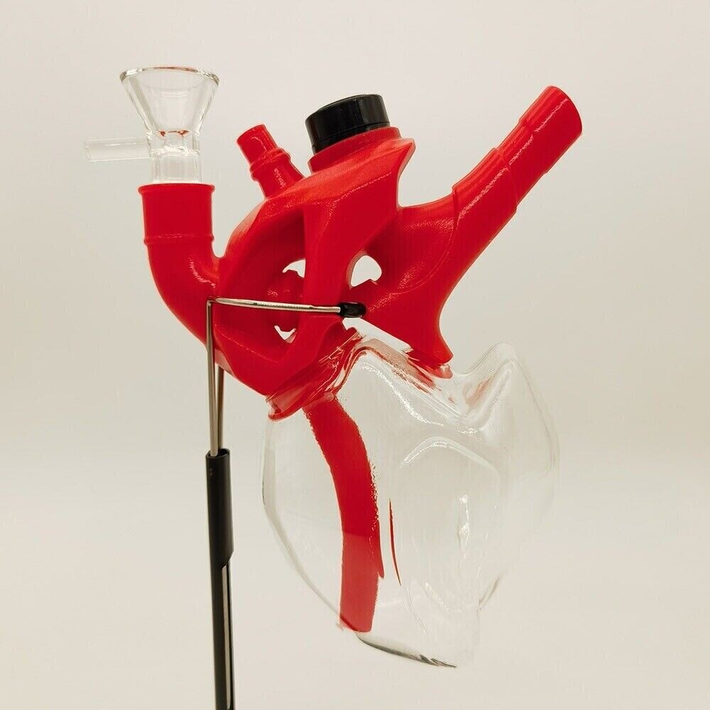 6″ Human Heart Water Smoking Pipe Glass Bong Silicone Hookah W/ Long Pipe
