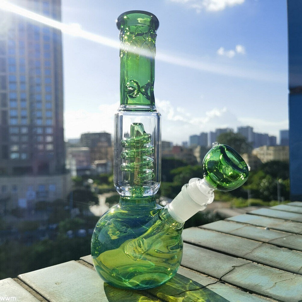 9.5 inch Heavy Smoking Hookah Pipe Green Glass Water Pipe Bong Bubbler + Bowl