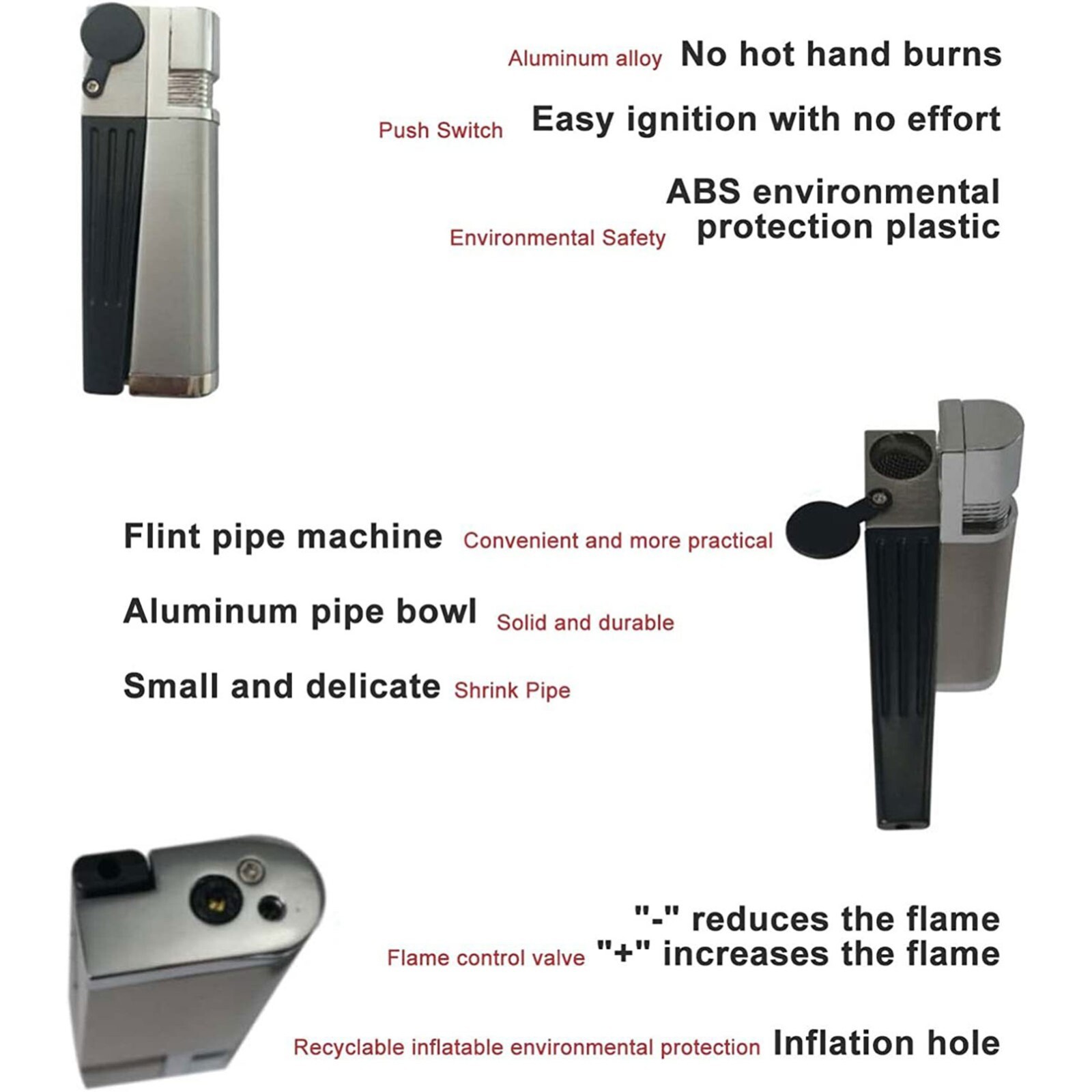 Encendedor Portable Creative Foldable Metal Smoking Lighter Pipe Combination