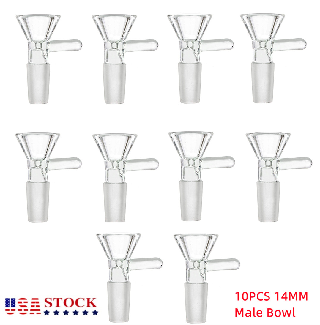10pcs 14MM Male Glass Bowl For Water Pipe Hookah Bong Replacement Head US Stock