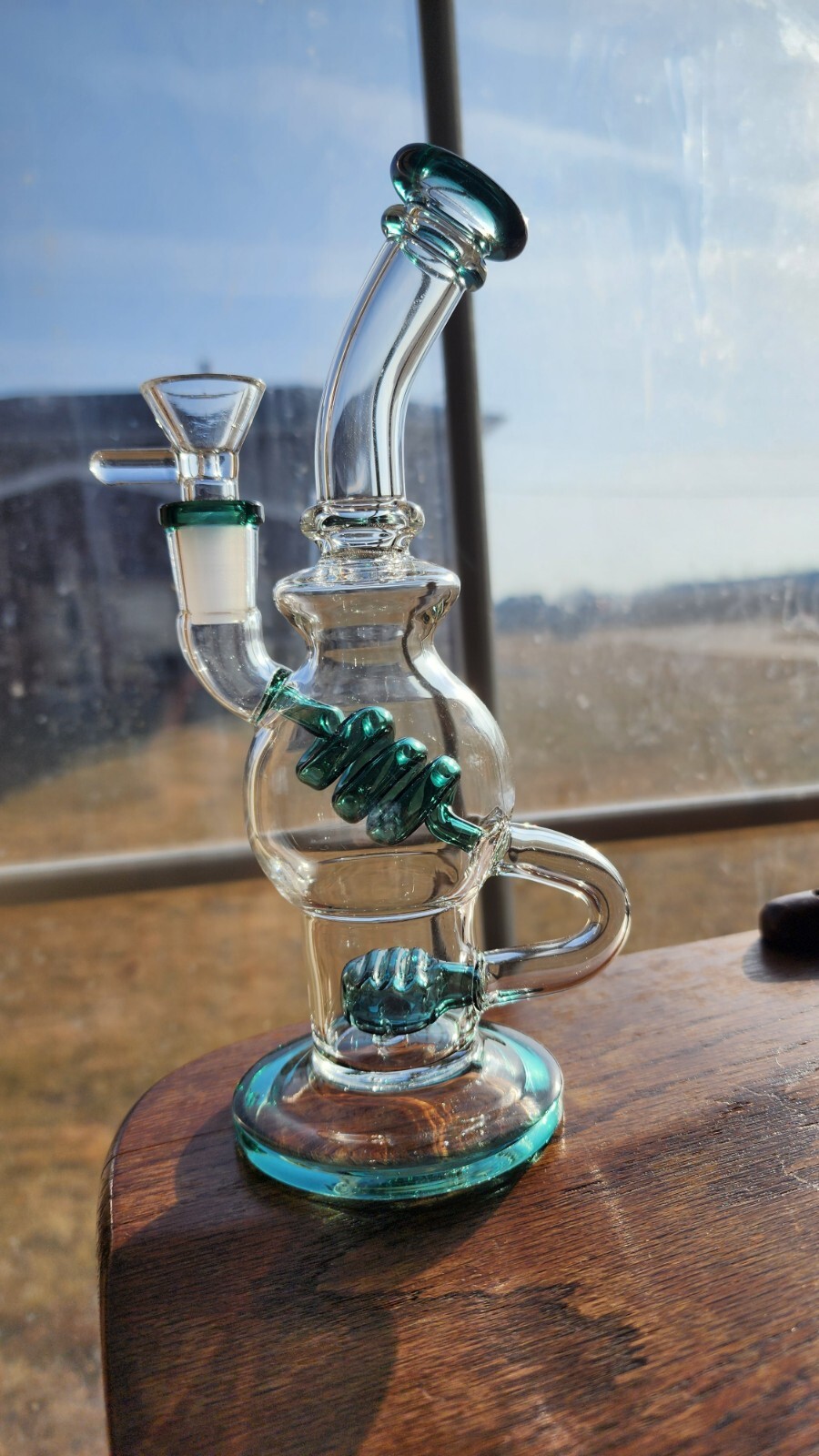 Coil Design Borosilicate Water Pipe With 14mm Bowl – New – 8.5 In. – Teal