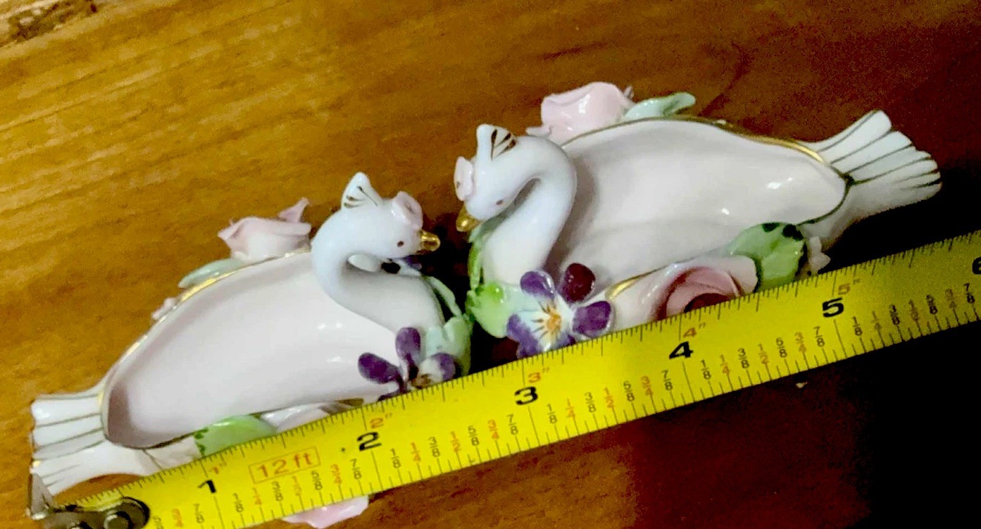 Vintage Mid-Century Porcelain Swan Ashtray Pair – Hand-Painted Floral – Japan