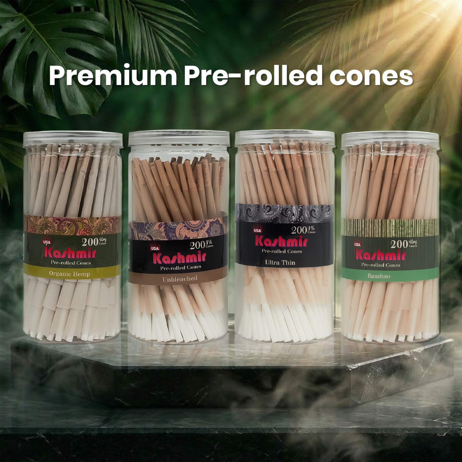 Kashmir Pre Rolled Cones 1 1/4 Size Smooth Organic Rolling Papers Cones – 200 Ct