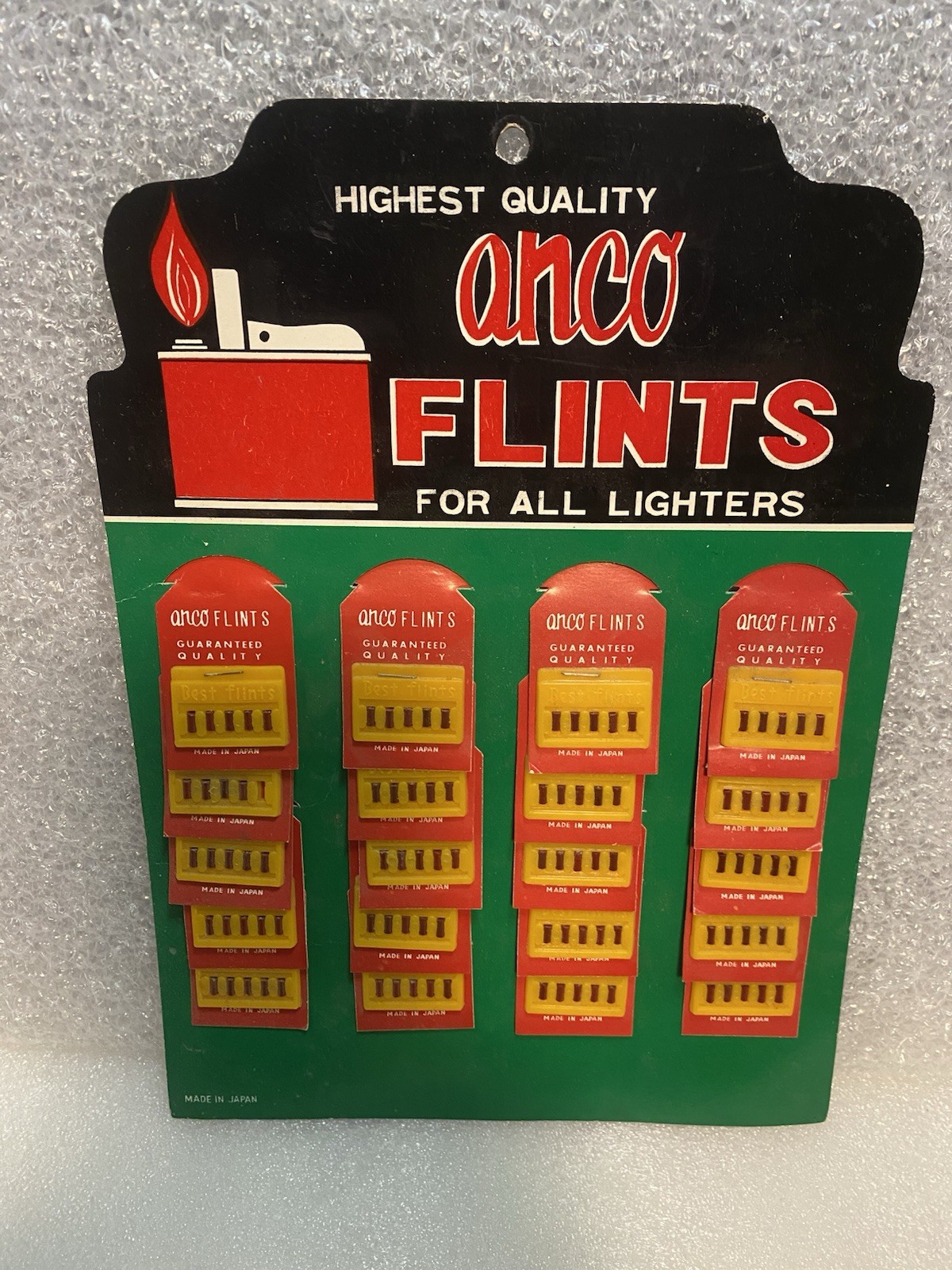 Vintage Zippo Flints Display – ANCO Brand Japan/Unique 20 packs/5 each