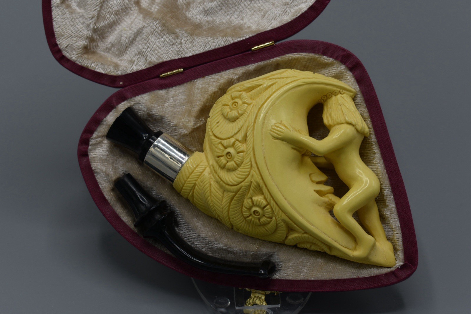 Moon Lady Pipe Natural Block Meerschaum Handmade NEW Custom Case#1123