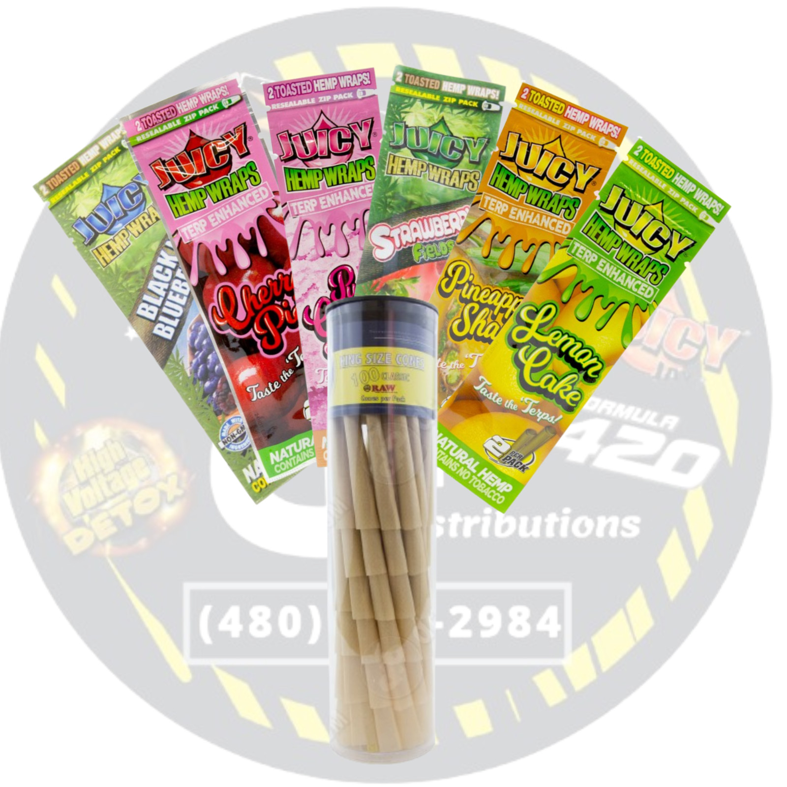 DP Distributions Raw King 100 Cones and Juicy Variety 6 Packs (Flavors Vary)