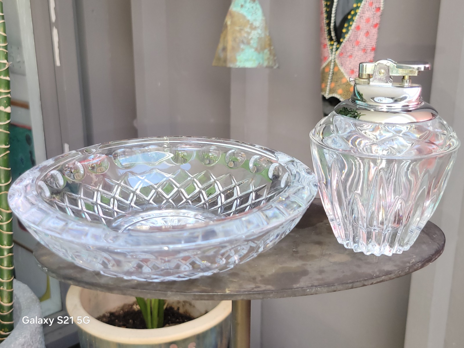 Princess House Lead Crystal 2 Piece Set Table Lighter-Round Ashtray West Germany