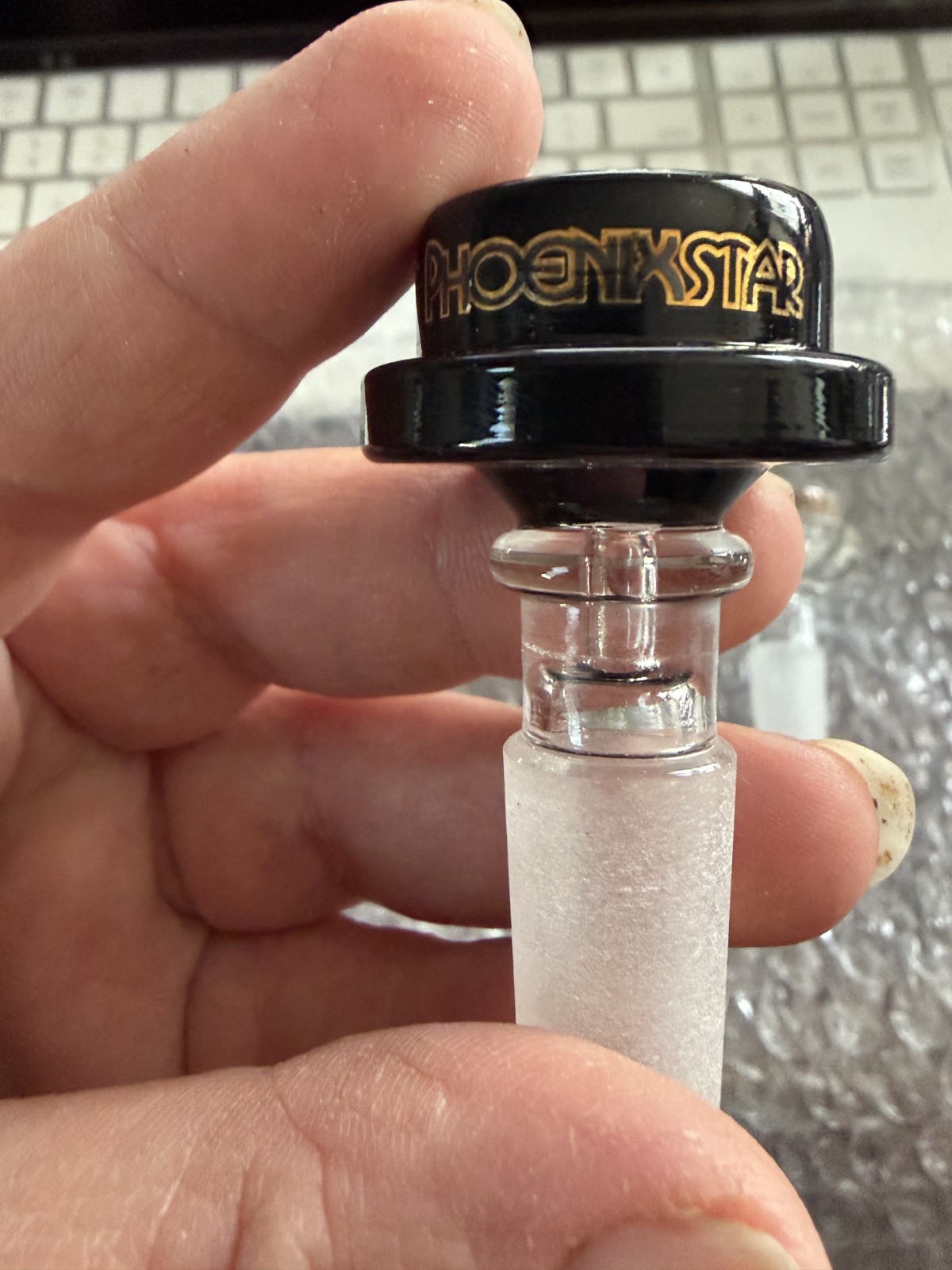 14mm Glass Bowl single hole Thick pull-out slide Phoenix Star Branded BLACK