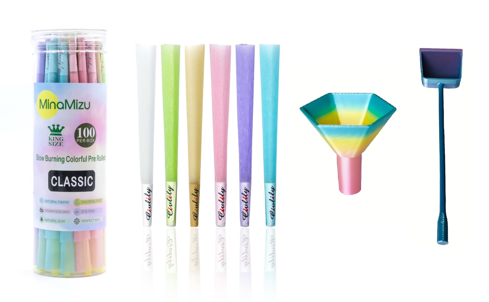 100 PACK Colorful Pre Rolled Cones| King Size Rolling Paper Cone with Loader