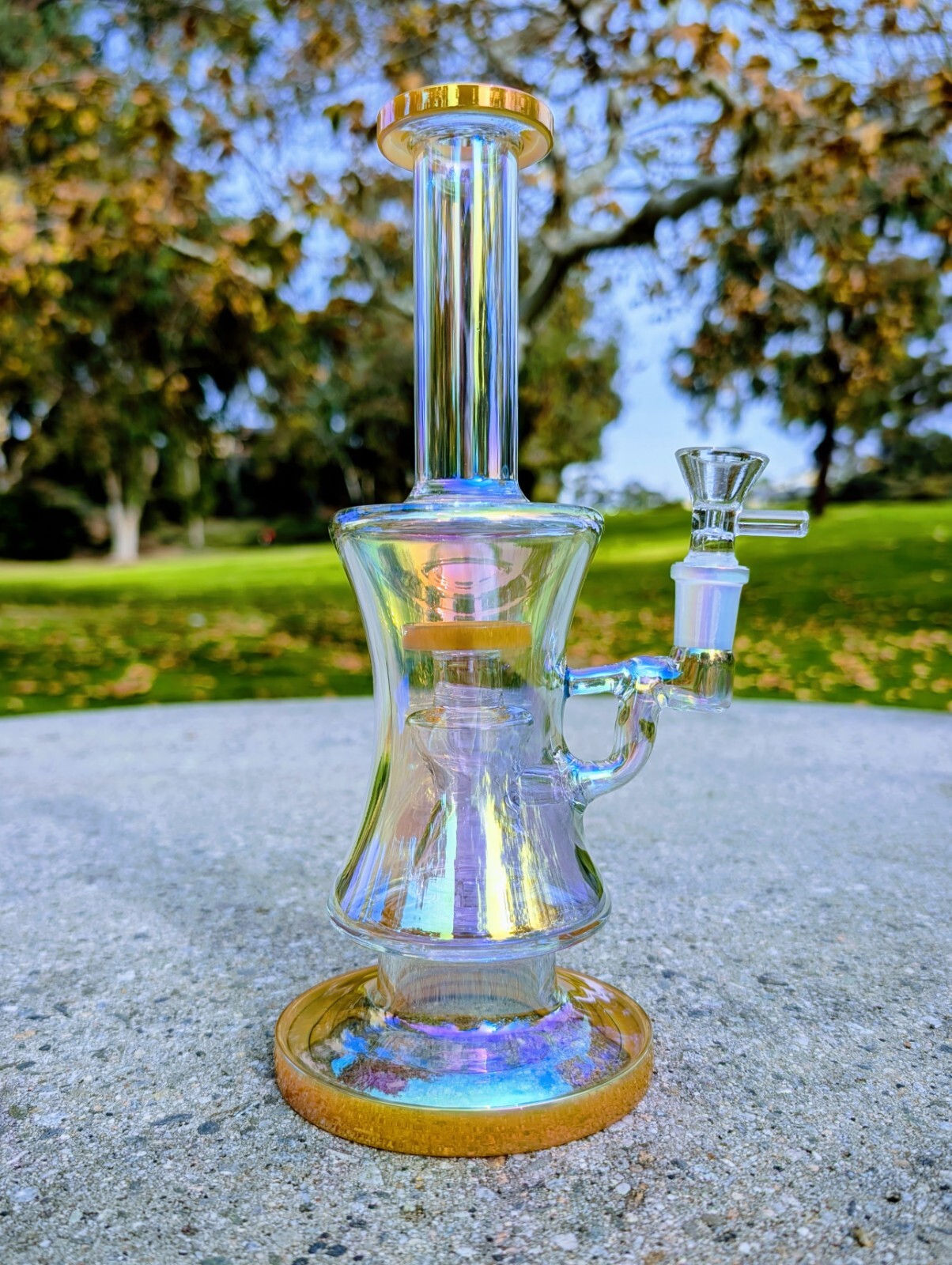10″ Gold Rainbow Hourglass Perc Tobacco Smoking Water Pipe Hookah Bubbler Bong