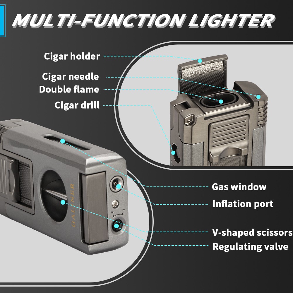 Galiner Metal Windproof Cigar Lighter 1 Jet Flame Refillable Gas Torch Lighters