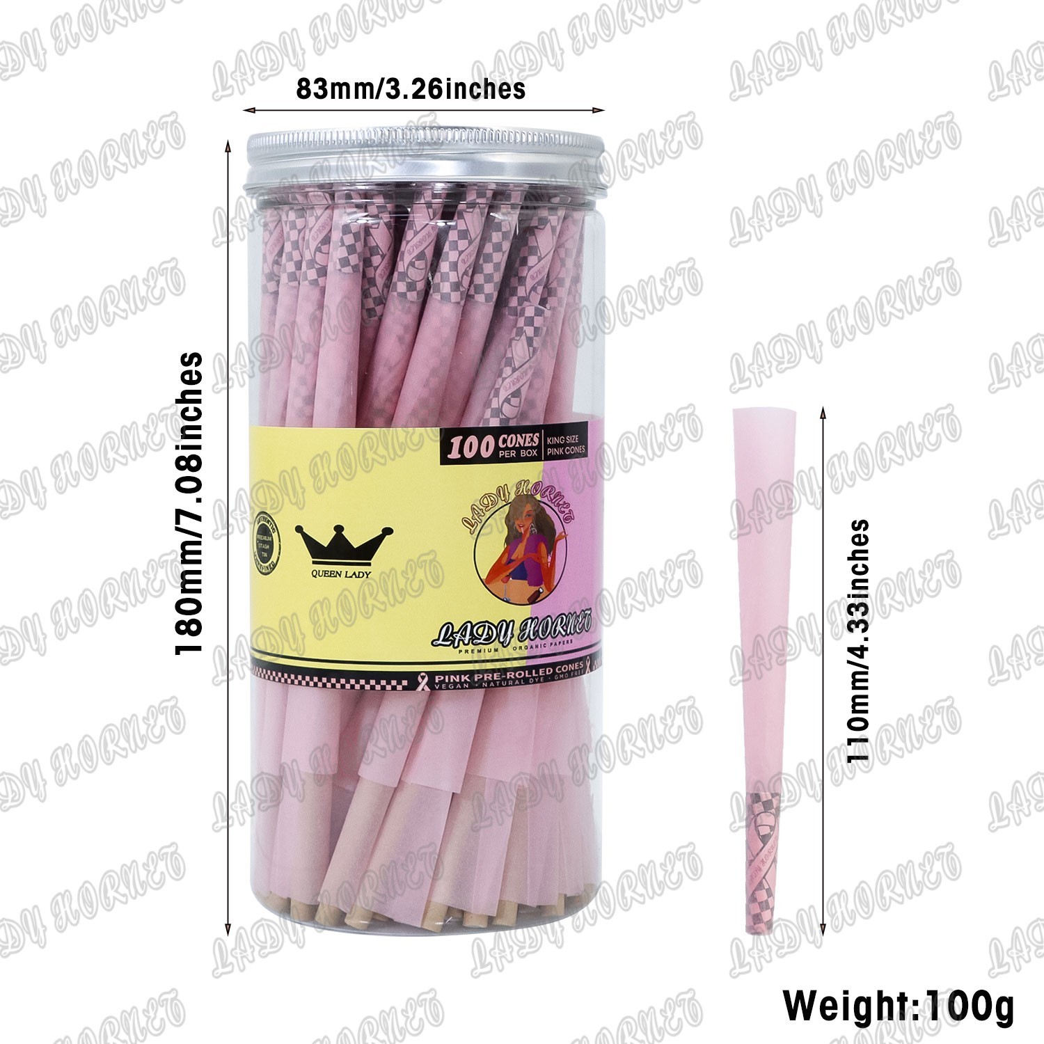 RAW Organic 1 1/4 Size Pre-Rolled Cones | 100 Pack | Slow Burning Papers