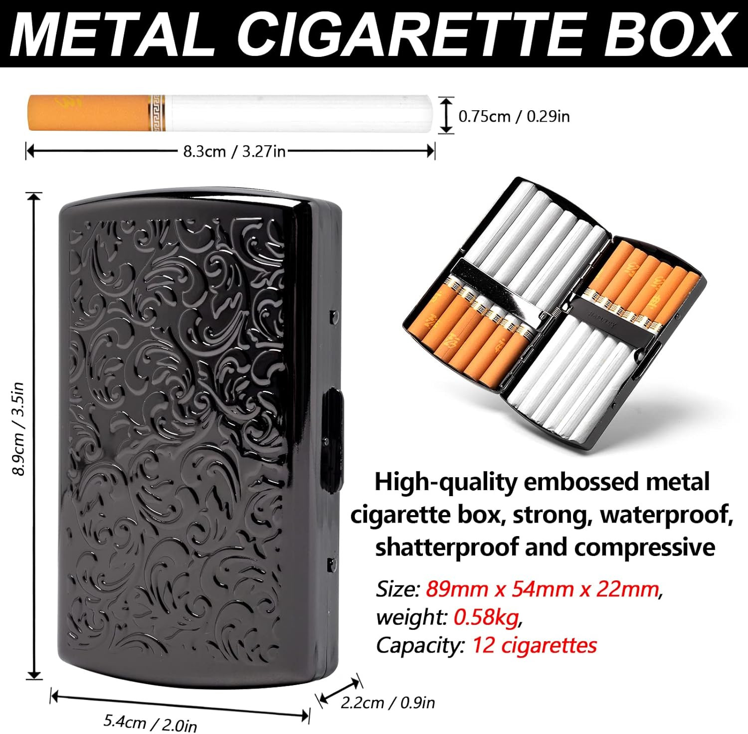 Vintage Slim Metal Cigarette Case & Dispenser – Small Cigarette Holder Case/Box,